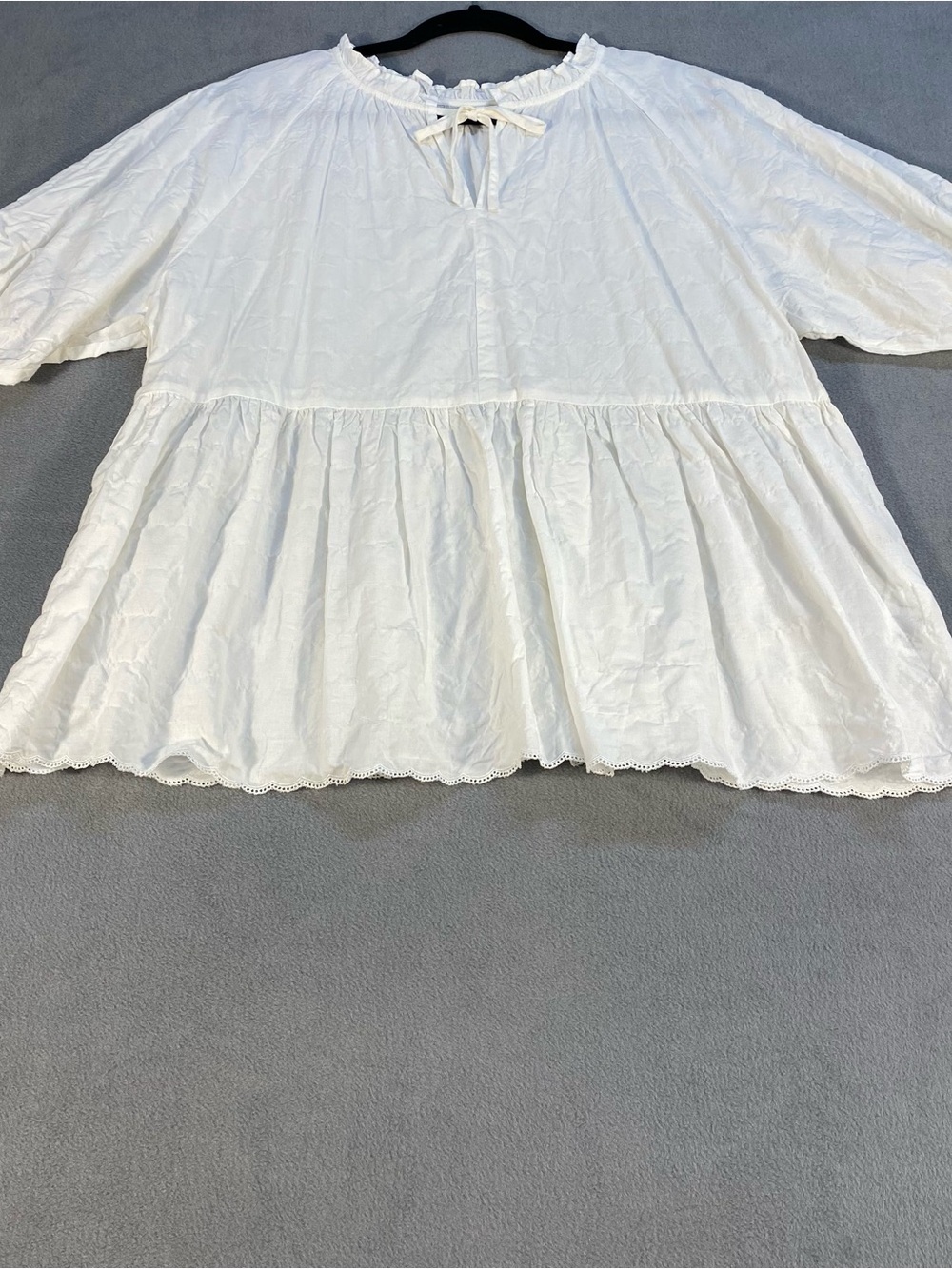 Samansa Mos2 women’s White Peasant Blouse with Ruffle Neck, hem embroidered, F